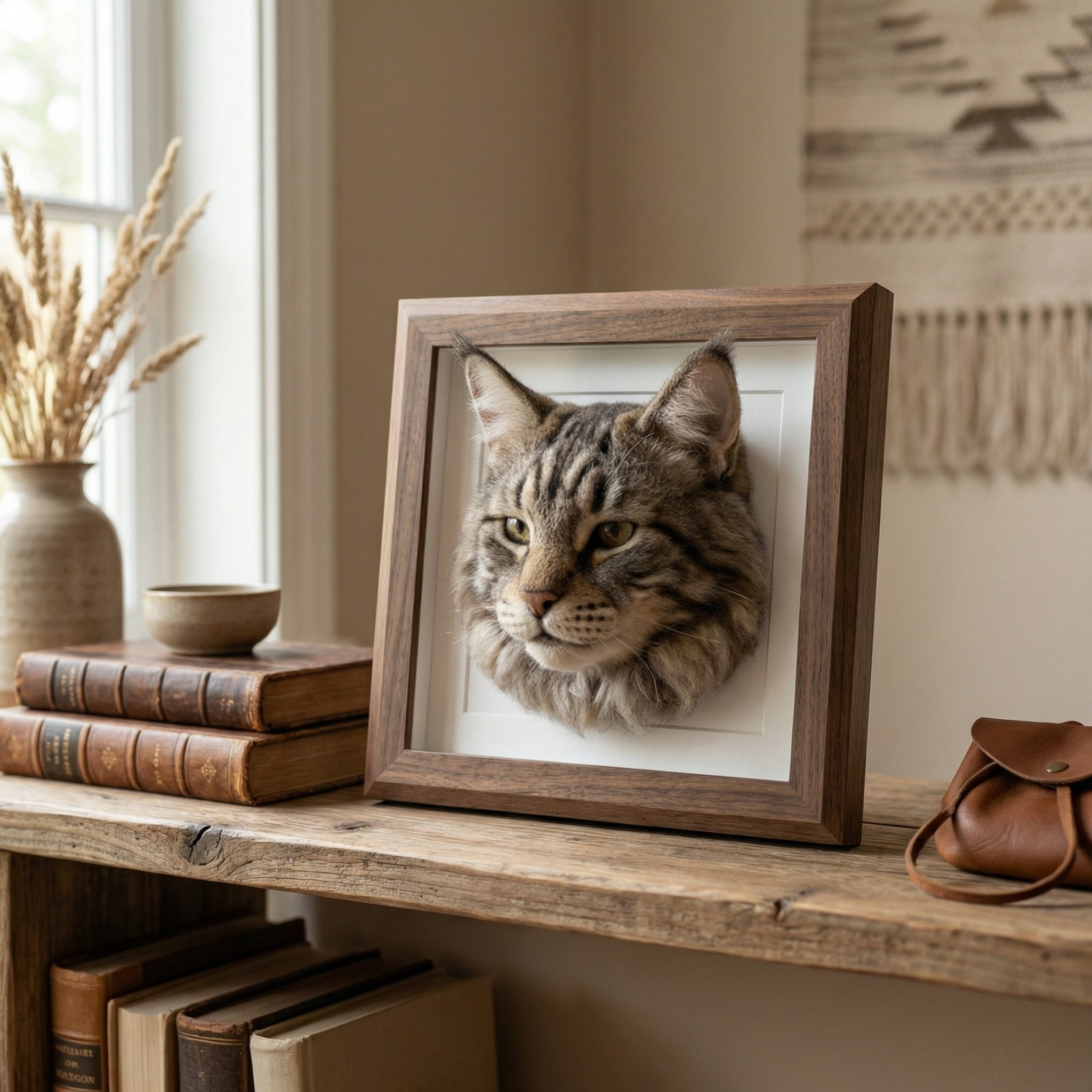 Handmade Needle Felted Pet Avatar from Photo – Framed Cat & Dog Keepsake