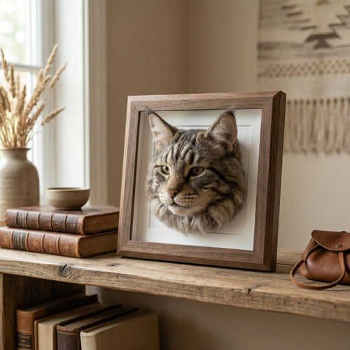 Handmade Needle Felted Pet Avatar from Photo – Framed Cat & Dog Keepsake