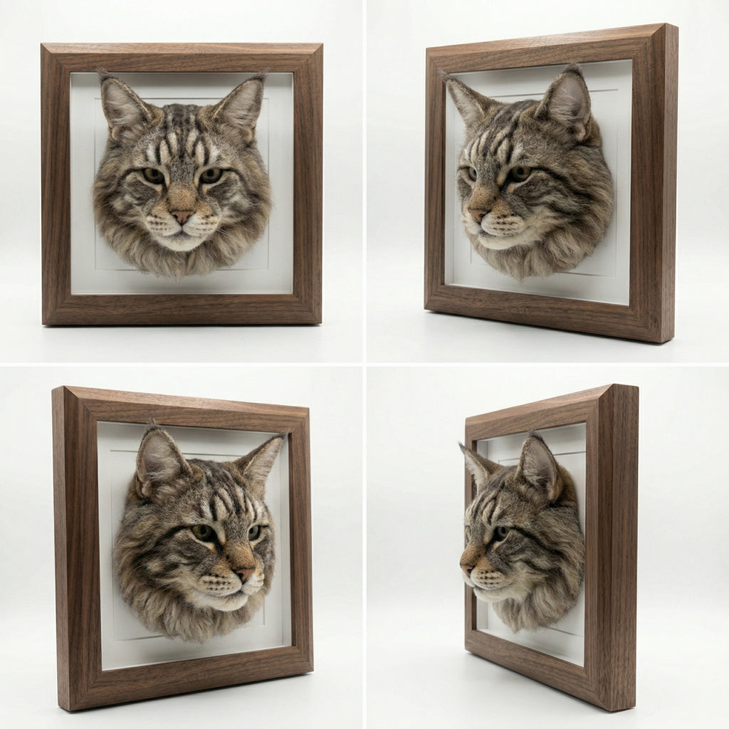 Handmade Needle Felted Pet Avatar from Photo – Framed Cat & Dog Keepsake