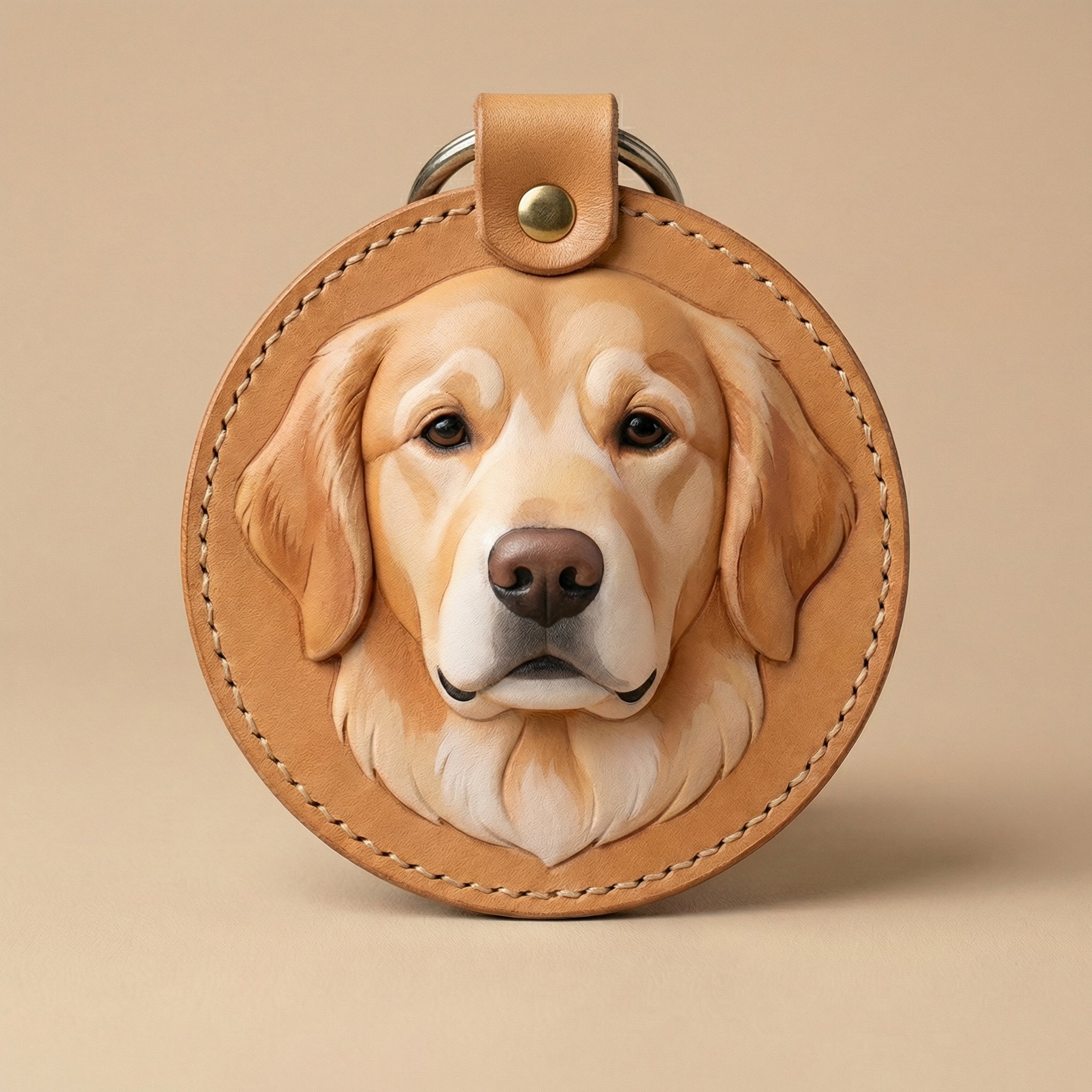 Handmade 3D Leather Pet Portrait Keychain – Hand‑Painted Dog or Cat from Photo