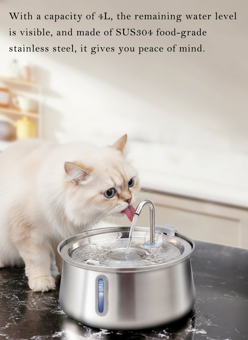 Pet Automatic Drinking Fountain 4L – Stainless Steel with Filter & Viewing Window